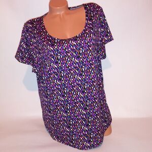 Notations‎ Blouse Womens 2X Purple Black Geo Short Sleeve Scoop Neck